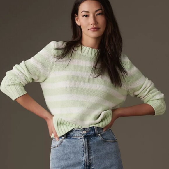 Anthropologie KULE Tatum Striped Crew Pullover Sweater Light Green Size XS - Picture 1 of 14